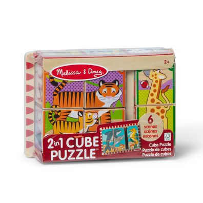 2 in 1 Wooden Cube Puzzle - Animals