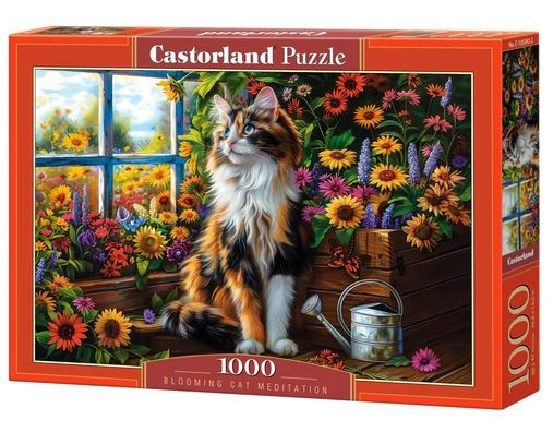 Castorland 1000 Piece Jigsaw Puzzles, Blooming Cat Meditation, Cat Puzzle, Flower Scennery, Charming View, Adult Puzzle, Castorland C-105342-2