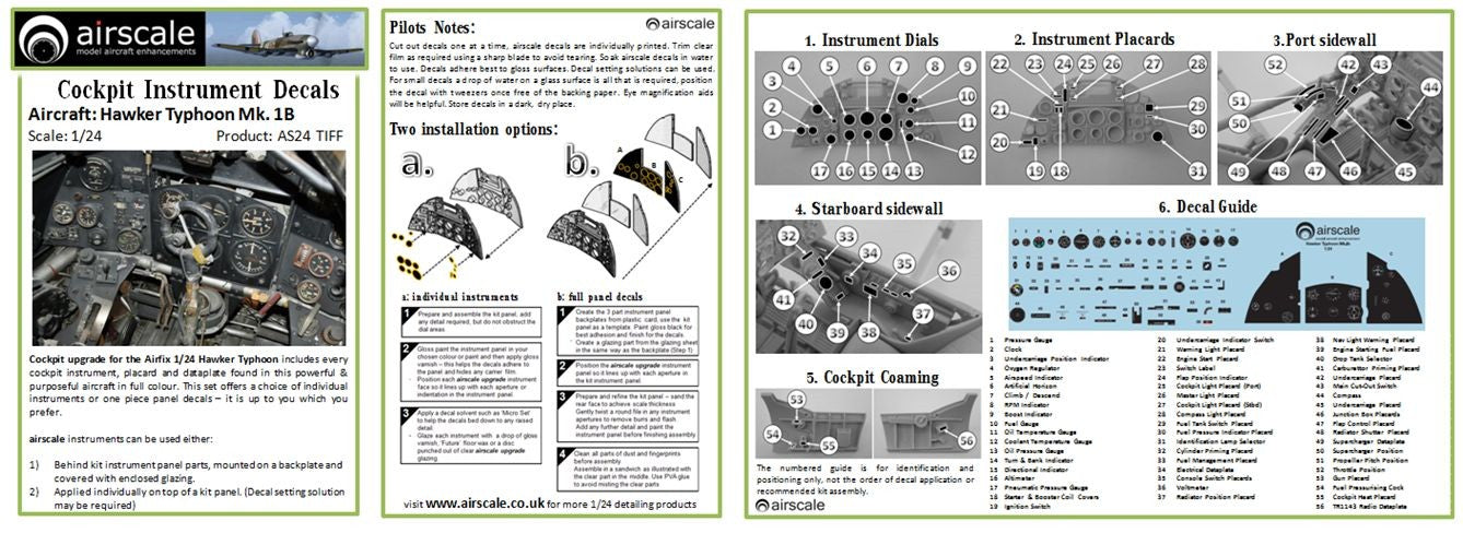1/24 Hawker Typhoon Mk 1B Instrument Panel (Decal)
