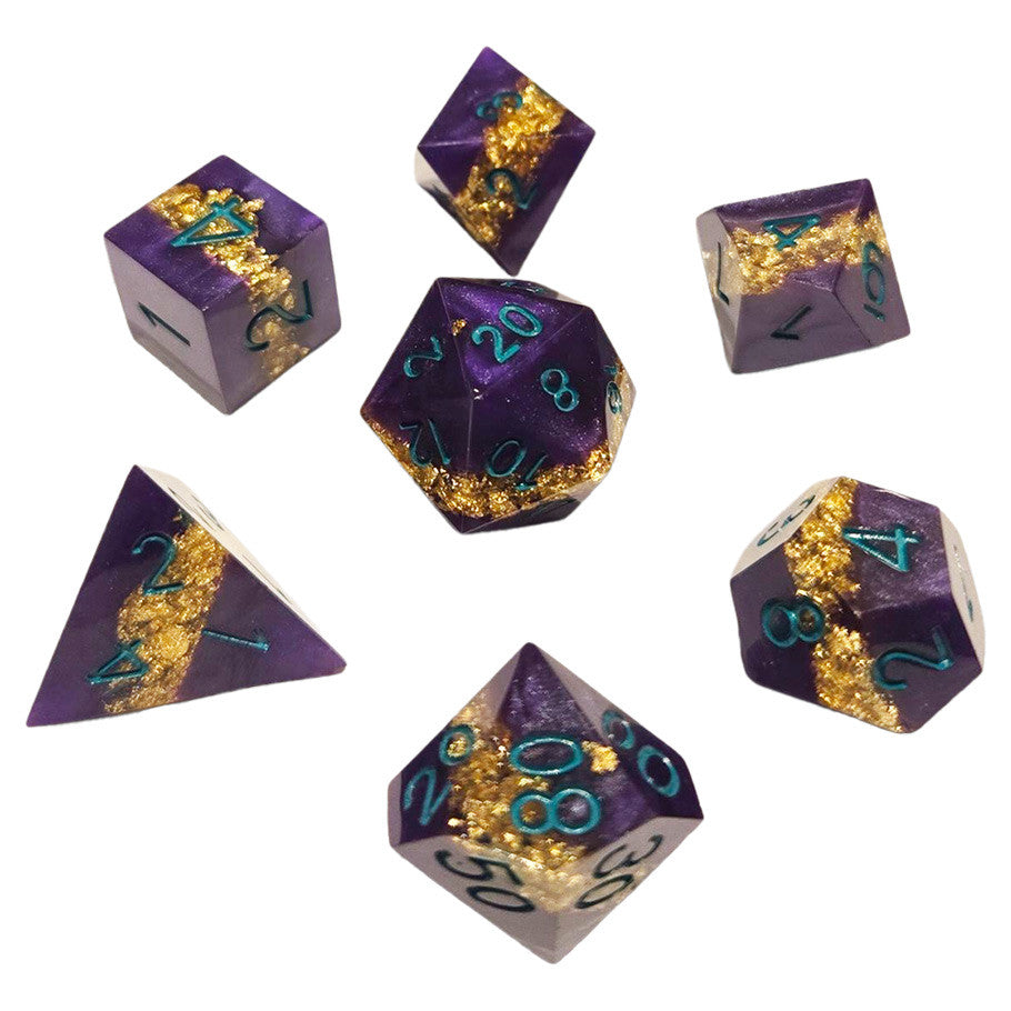 7-Set Sharp Resin Dice Purple Goldvein
