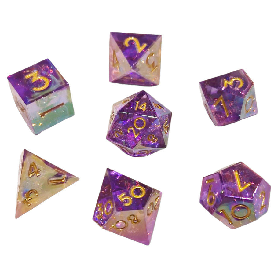 7-Set Sharp Resin Dice Purple Sparkle