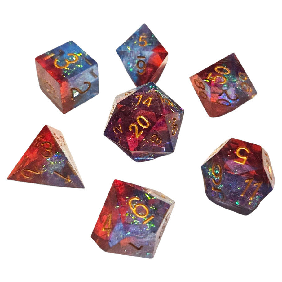 7-Set Sharp Resin Dice Red Blue Nebula