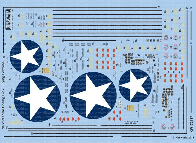 1/72 B17F Blue Outlined Stars Stenciling National Insignia Cockpit Instrumentation & Walkways etc