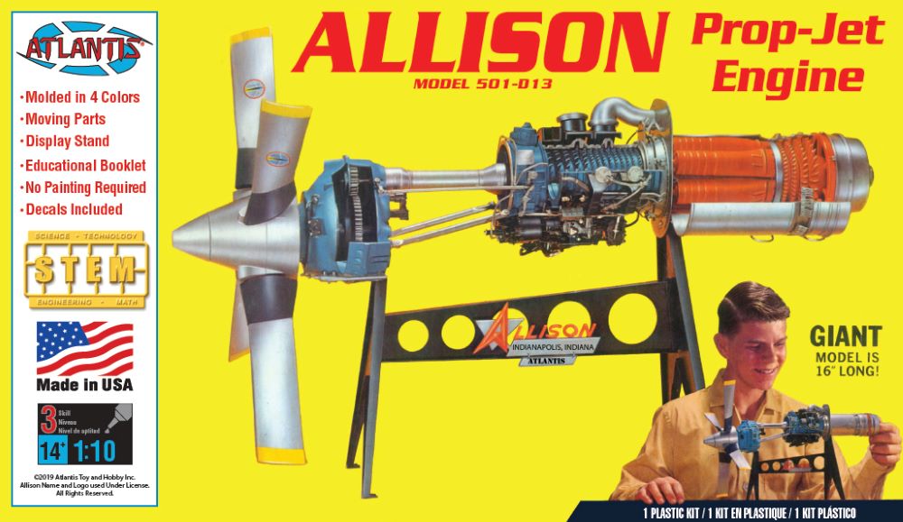1/10 Allison 501-D13 Prop-Jet Engine w/Moving Parts & Stand (Formerly Revell)