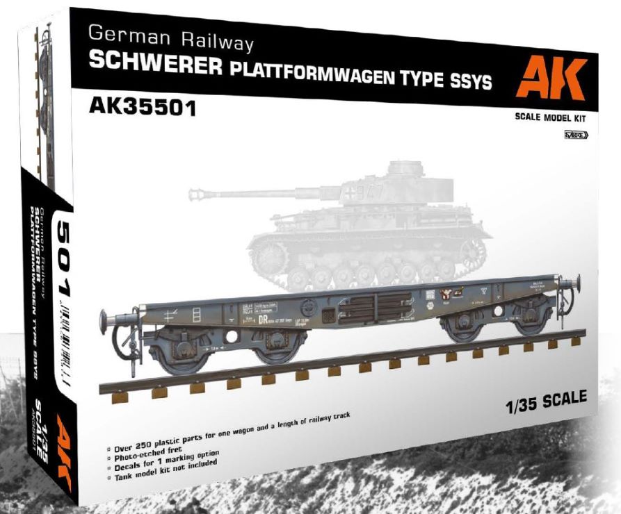 1/35 German Railway Schwerer Plattformwagen Type SSYS Flat Car w/Track Section (Plastic Kit)