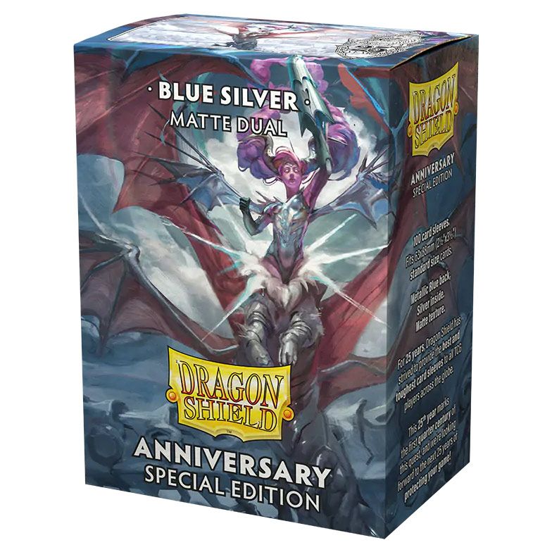 Deck Protector: Dragon Shield: Dual Matte: 25th Anniversary Blue Silver (100) - Cats In Hat Inc.
