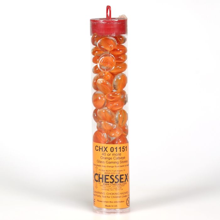 Glass Stones Tube Orange Catseye (20) - Cats In Hat Inc.