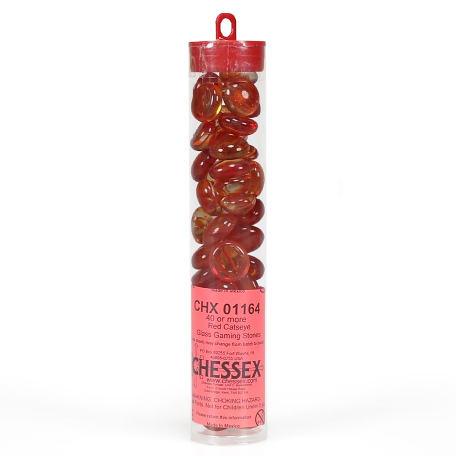 Glass Stones Tube Red Catseye (40) - Cats In Hat Inc.
