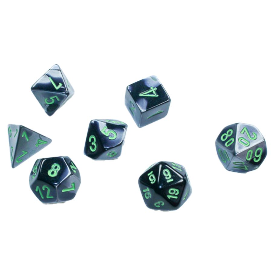 7-Set Cube Mini Gemini Black Grey with Green By Chessex Manufacturing