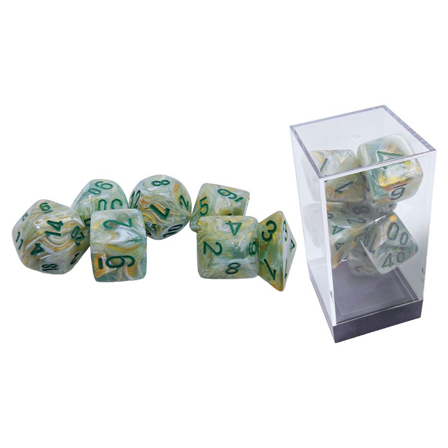 7-set Mega Hedrals: Marble Green/dark green By Chessex Manufacturing