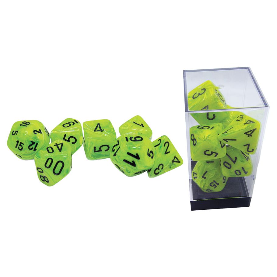 7-set Mega Hedrals: Vortex Bright Green/black By Chessex Manufacturing