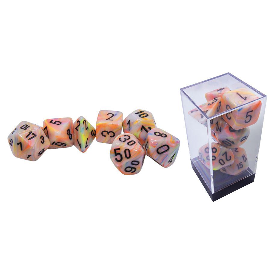 7-set Mega Hedrals: Festive Circus/black By Chessex Manufacturing