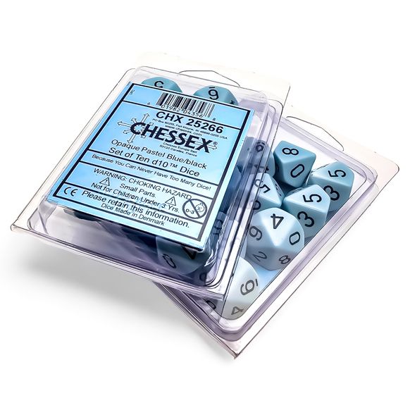 D10 Clamshell Opaque Pastel Blue/black (10) By Chessex Manufacturing