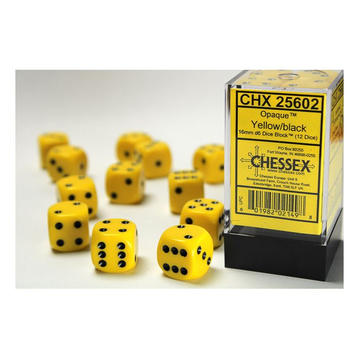 D6 Cube 16mm Opaque Yellow With Blue (12) - Cats In Hat Inc.