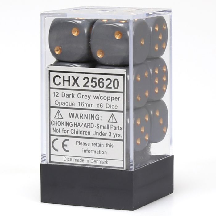 D6 Cube 16mm Opaque Dark Grey With Copper (12) - Cats In Hat Inc.