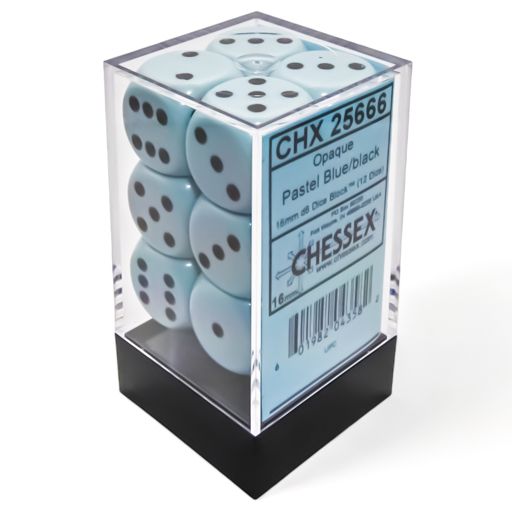 d6 Cube 16mm Opaque Pastel Blue/black (12) By Chessex Manufacturing