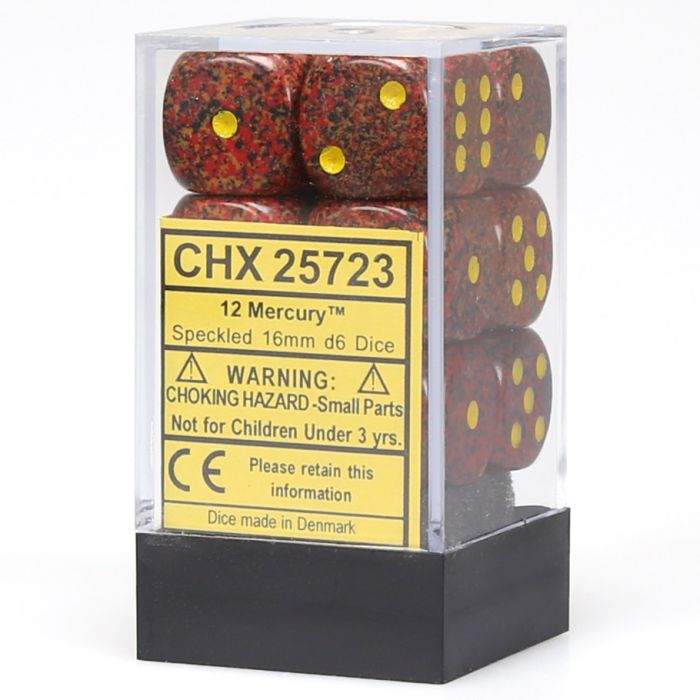 D6 Cube 16mm Speckled Mercury (12) - Cats In Hat Inc.