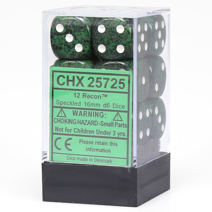 D6 Cube 16mm Speckled Recon (12) - Cats In Hat Inc.