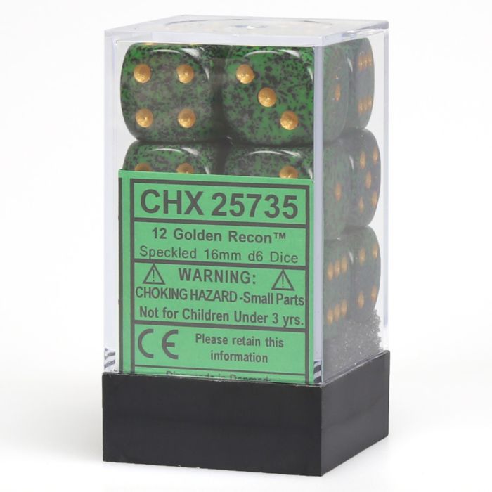 D6 Cube 16mm Speckled Golden Recon (12) - Cats In Hat Inc.