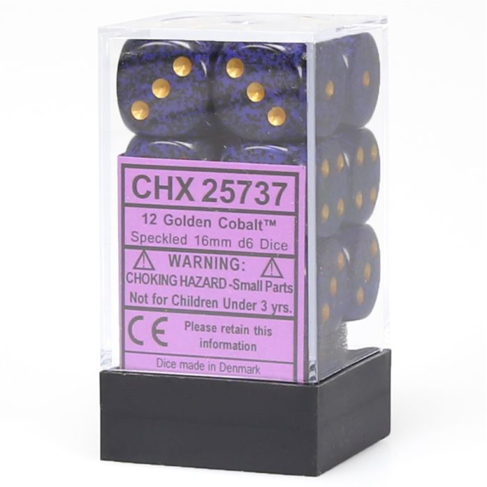 D6 Cube 16mm Speckled Golden Cobalt (12) - Cats In Hat Inc.