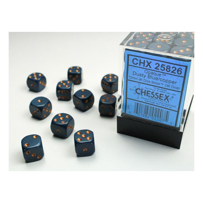 D6 Cube 12mm Opaque Dusty Blue With Copper (36) - Cats In Hat Inc.