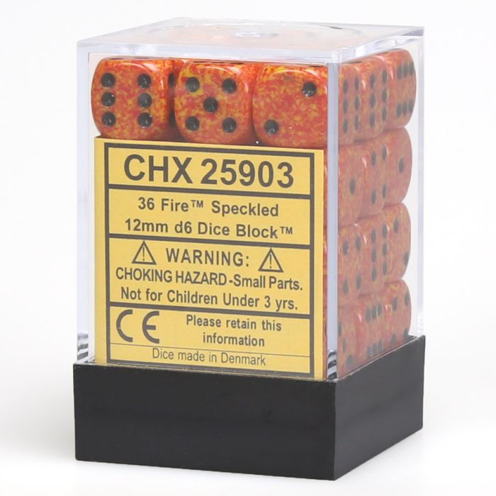 D6 Cube 12mm Speckled Fire (36) - Cats In Hat Inc.