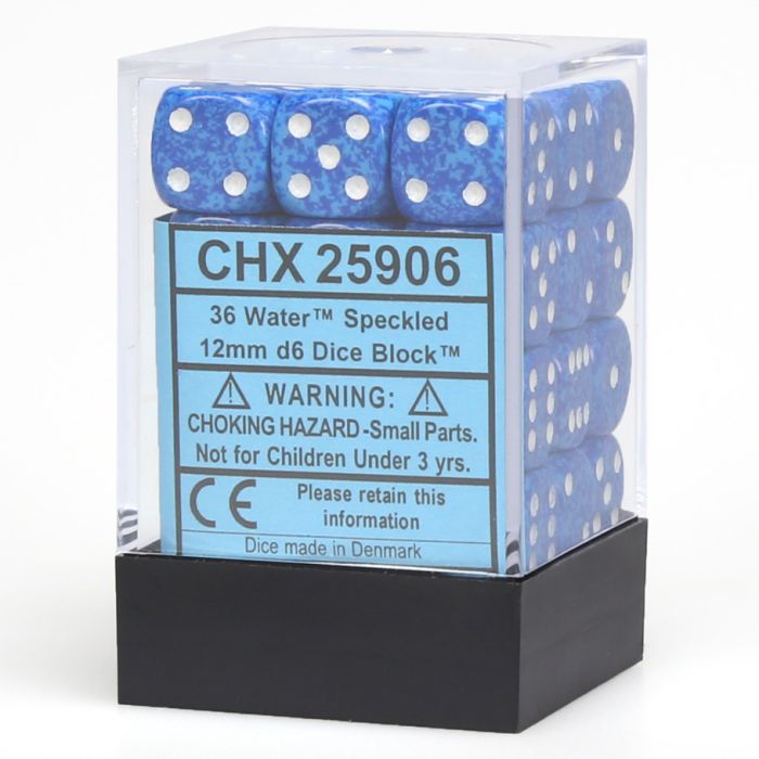 D6 Cube 12mm Speckled Water (36) - Cats In Hat Inc.