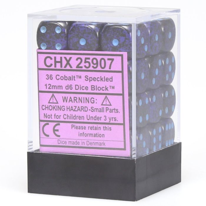 D6 Cube 12mm Speckled Cobalt (36) - Cats In Hat Inc.