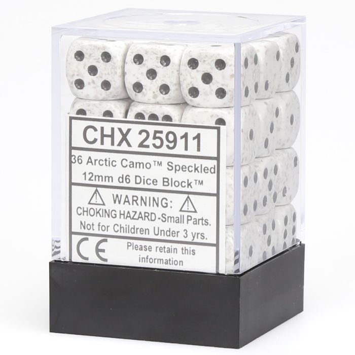 D6 Cube 12mm Speckled Arctic Camo (36) - Cats In Hat Inc.