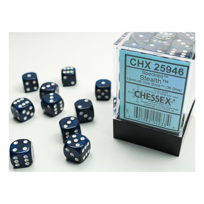 D6 Cube 12mm Speckled Stealth (36) - Cats In Hat Inc.