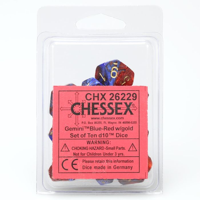 D10 Clamshell Gemini Blue And Red With Gold (10) - Cats In Hat Inc.