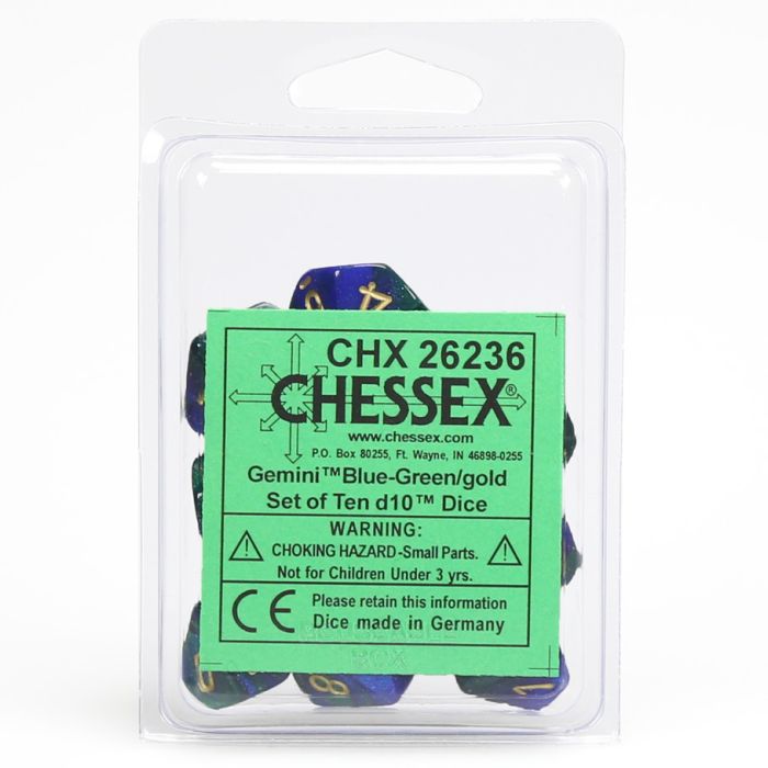 D10 Clamshell Gemini Blue And Green With Gold (10) - Cats In Hat Inc.