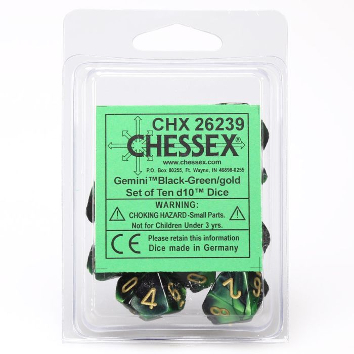 D10 Clamshell Gemini Black And Green With Gold (10) - Cats In Hat Inc.