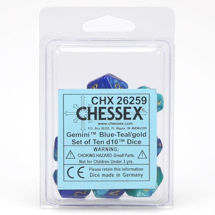 D10 Clamshell Gemini Blue And Teal With Gold (10) - Cats In Hat Inc.