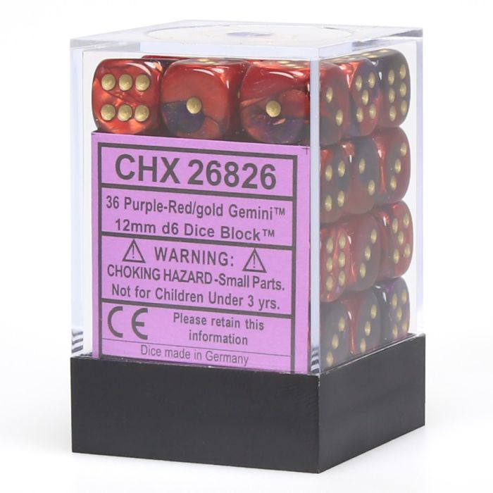 D6 Cube 12mm Gemini Purple And Red With White (12) - Cats In Hat Inc.