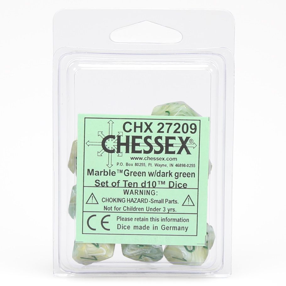 d10 Clamshell Marble Green with Dark Green (10) By Chessex Manufacturing