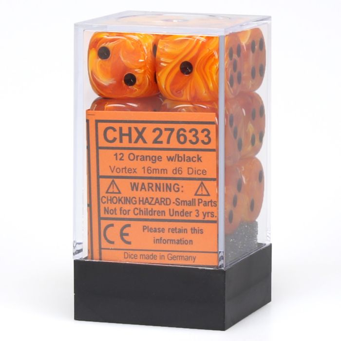 D6 Cube 16mm Vortex Orange With Black (12) - Cats In Hat Inc.