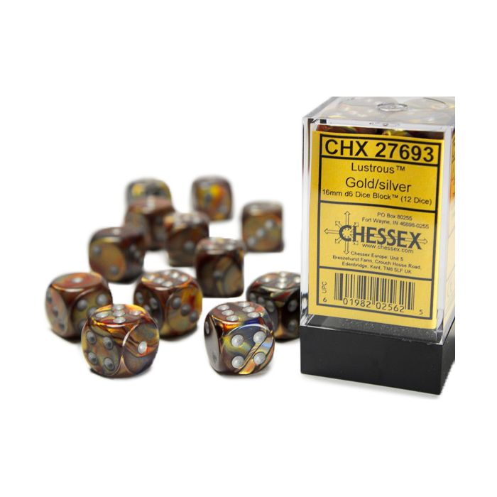 D6 Cube 16mm Lustrous Gold With Silver (12) - Cats In Hat Inc.