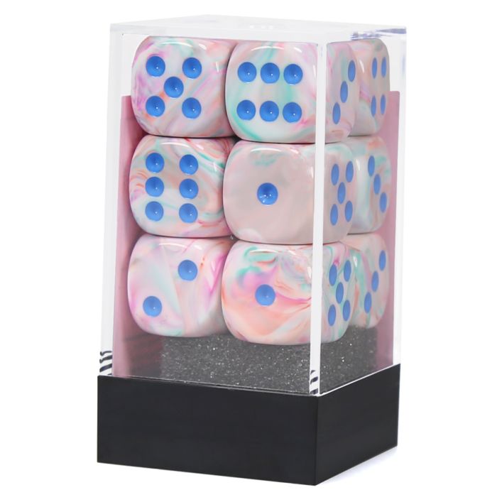 D6 Cube 16mm Festive Pop-Art With Blue (12) - Cats In Hat Inc.