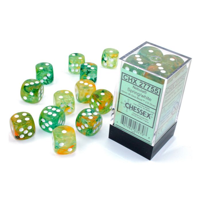 D6 Cube 16mm Luminary Nebula Spring With White (12) - Cats In Hat Inc.