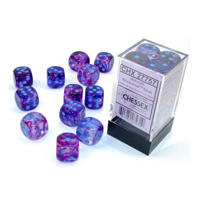 D6 Cube 16mm Luminary Nebula Nocturnal With Blue (12) - Cats In Hat Inc.