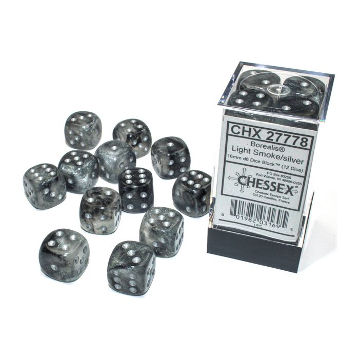 D6 Cube 16mm Borealis Luminary Light Smoke With Silver (12) - Cats In Hat Inc.