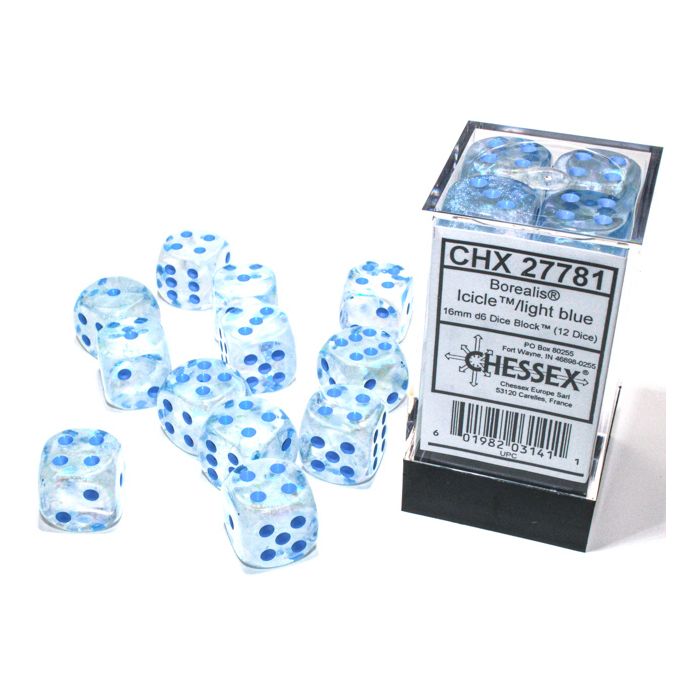 D6 Cube 16mm Borealis Luminary Icicle With Light Blue (12) - Cats In Hat Inc.