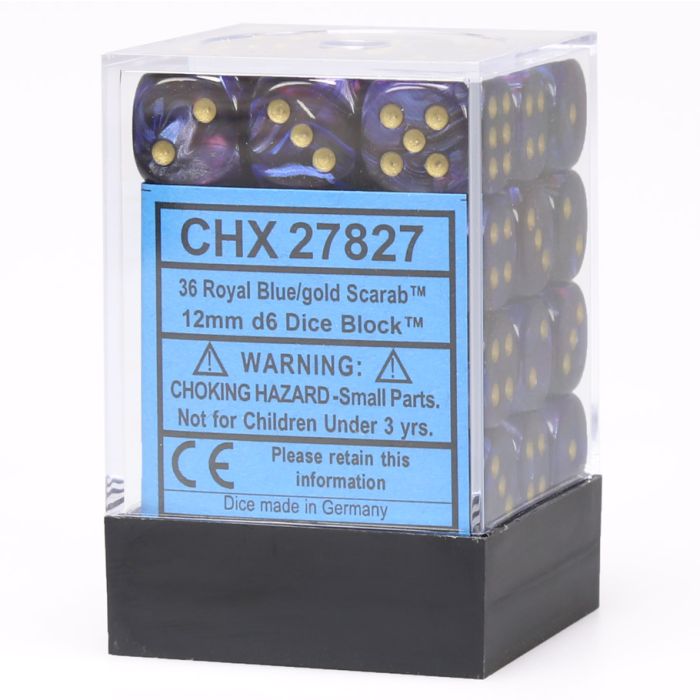 D6 Cube 12mm Scarab Royal Blue With Gold - Cats In Hat Inc.