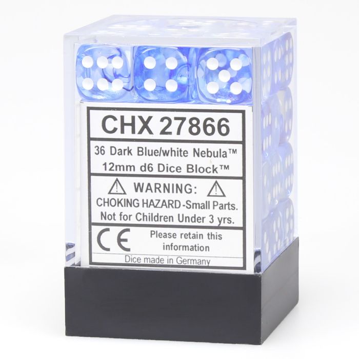 D6 Cube 12mm Nebula Dark Blue With White (36) - Cats In Hat Inc.