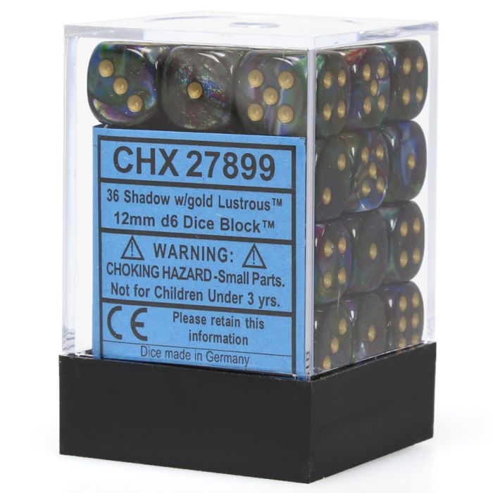 D6 Cube 12mm Lustrous Shadow With Gold (36) - Cats In Hat Inc.