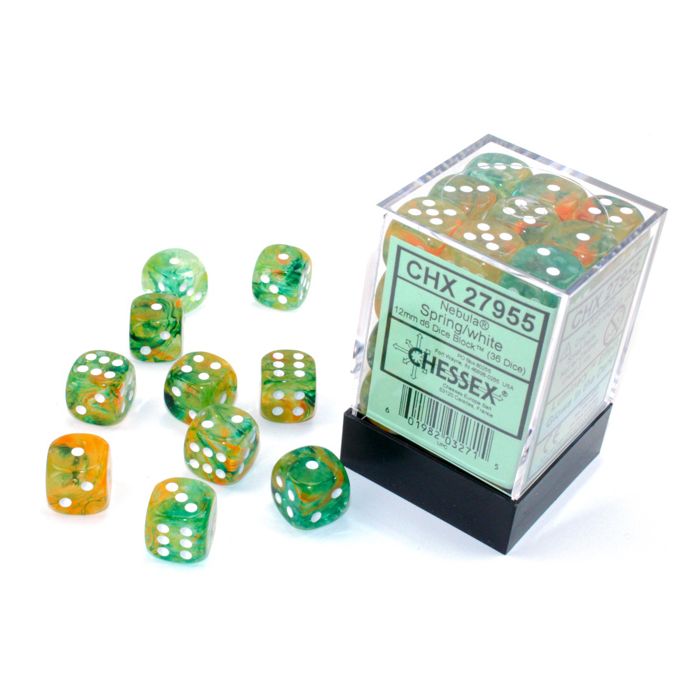 D6 Cube 12mm Luminary Nebula Spring With White (36) - Cats In Hat Inc.