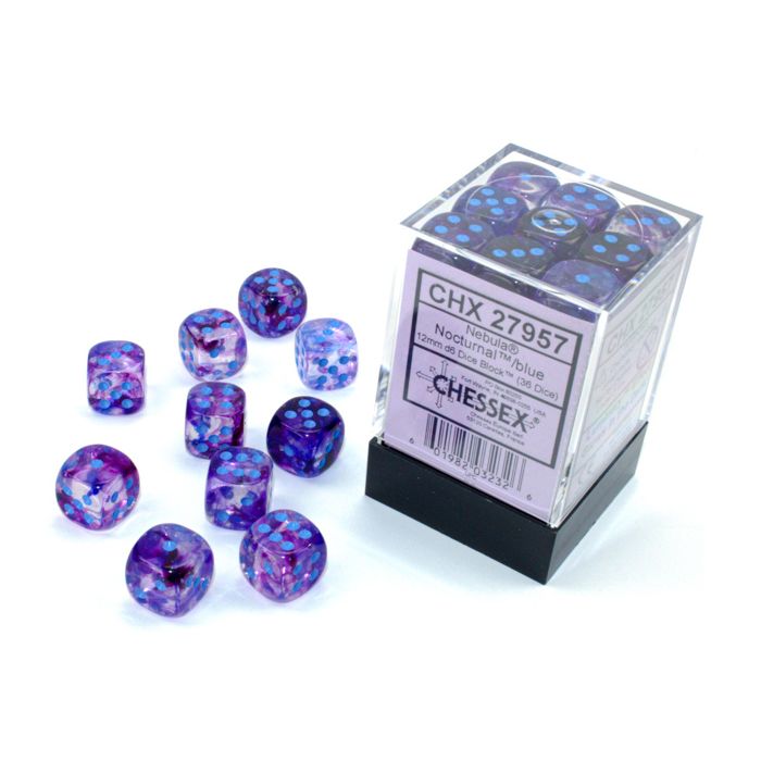 D6 Cube 12mm Luminary Nebula Nocturnal With Blue (36) - Cats In Hat Inc.