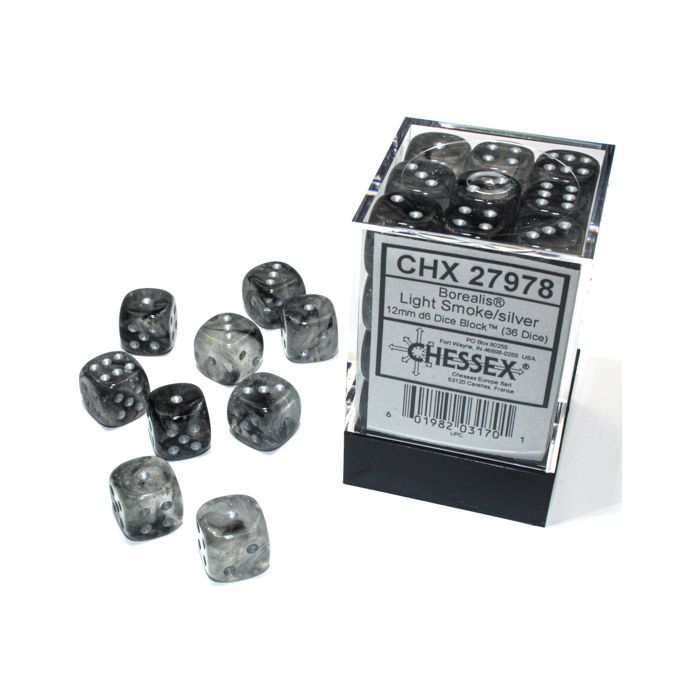 D6 Cube 12mm Borealis Luminary Light Smoke With Silver (36) - Cats In Hat Inc.
