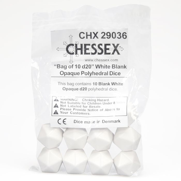 D20 Bag Opaque Blank White (10) - Cats In Hat Inc.